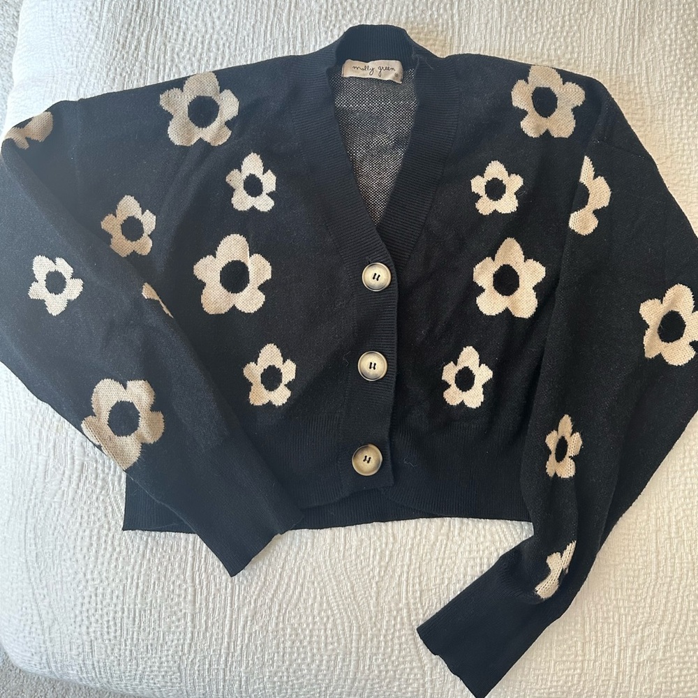 Flower Pattern Cropped Sweater - image 3